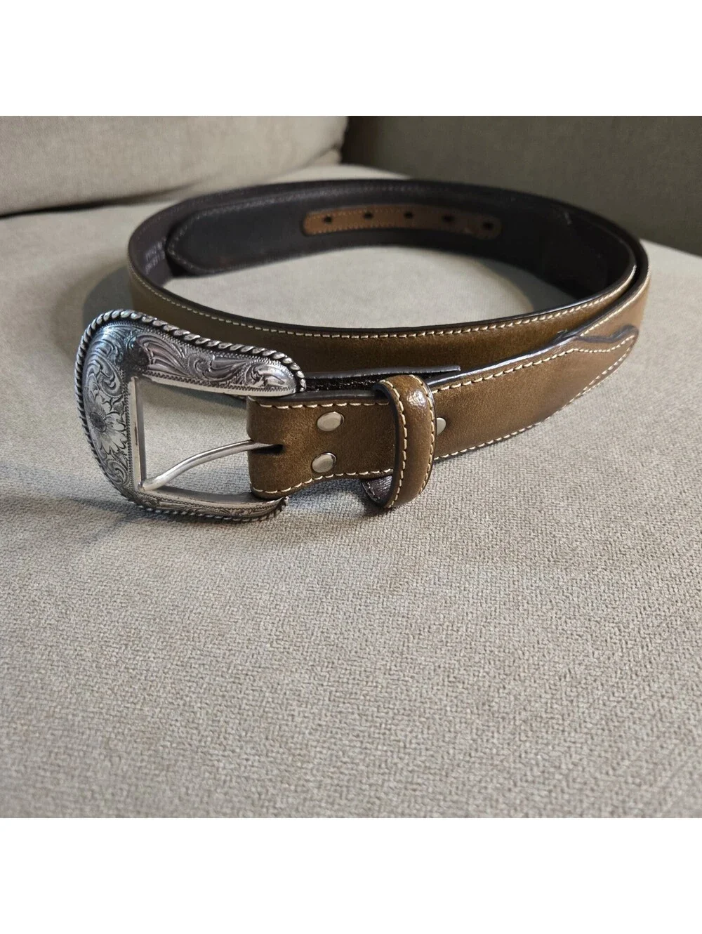 Nocona Men's Western Belt Brown Size 42 Genuine Leather Silver Buckle Adjustable